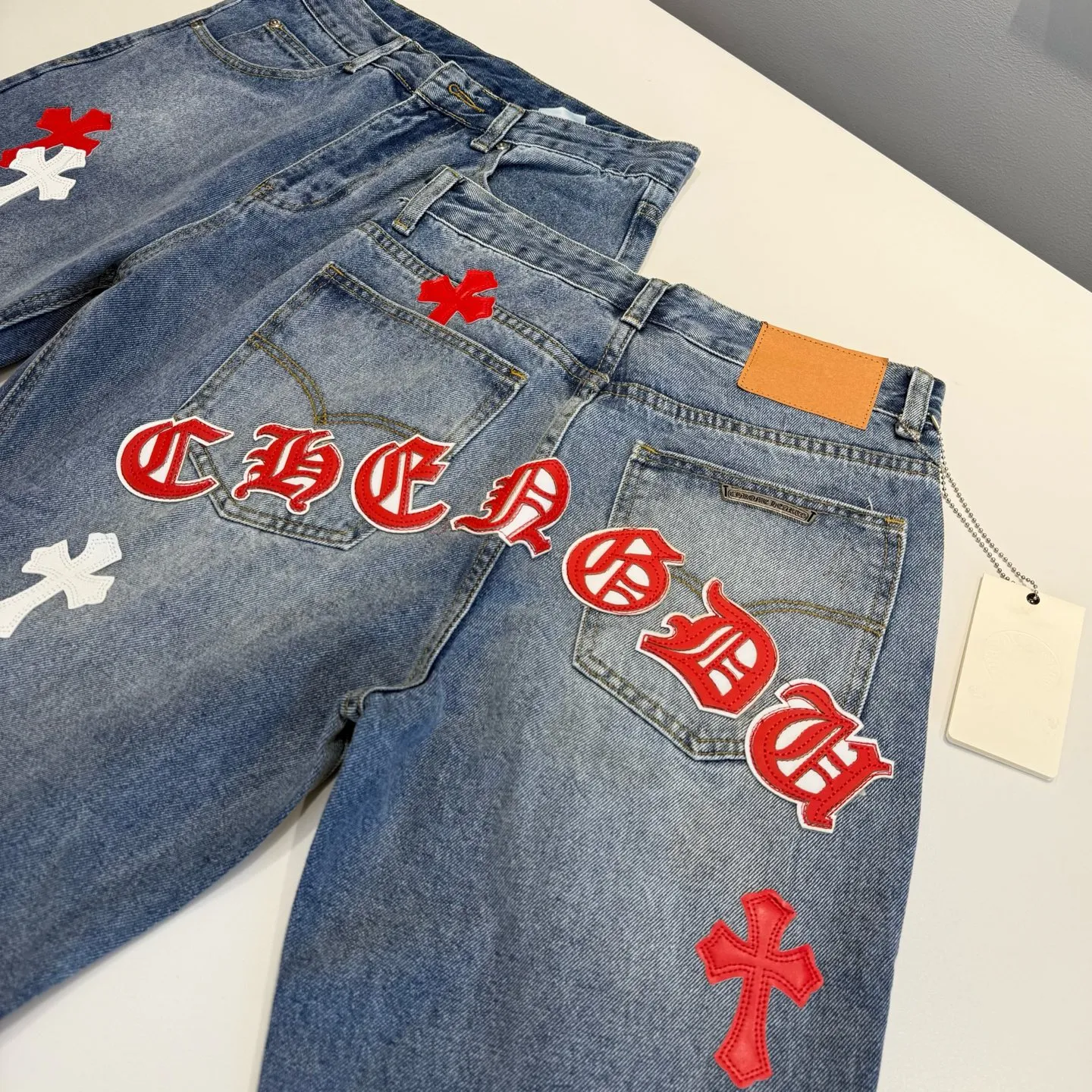 P280 Style number: D433 Chrome Hearts Chrome Hearts city limited Sanskrit cross leather jeans Size# 28 30 32 34